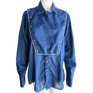 Vintage Rockmount Ranch Wear Blue Pearl Snap Western Shirt USA 16M